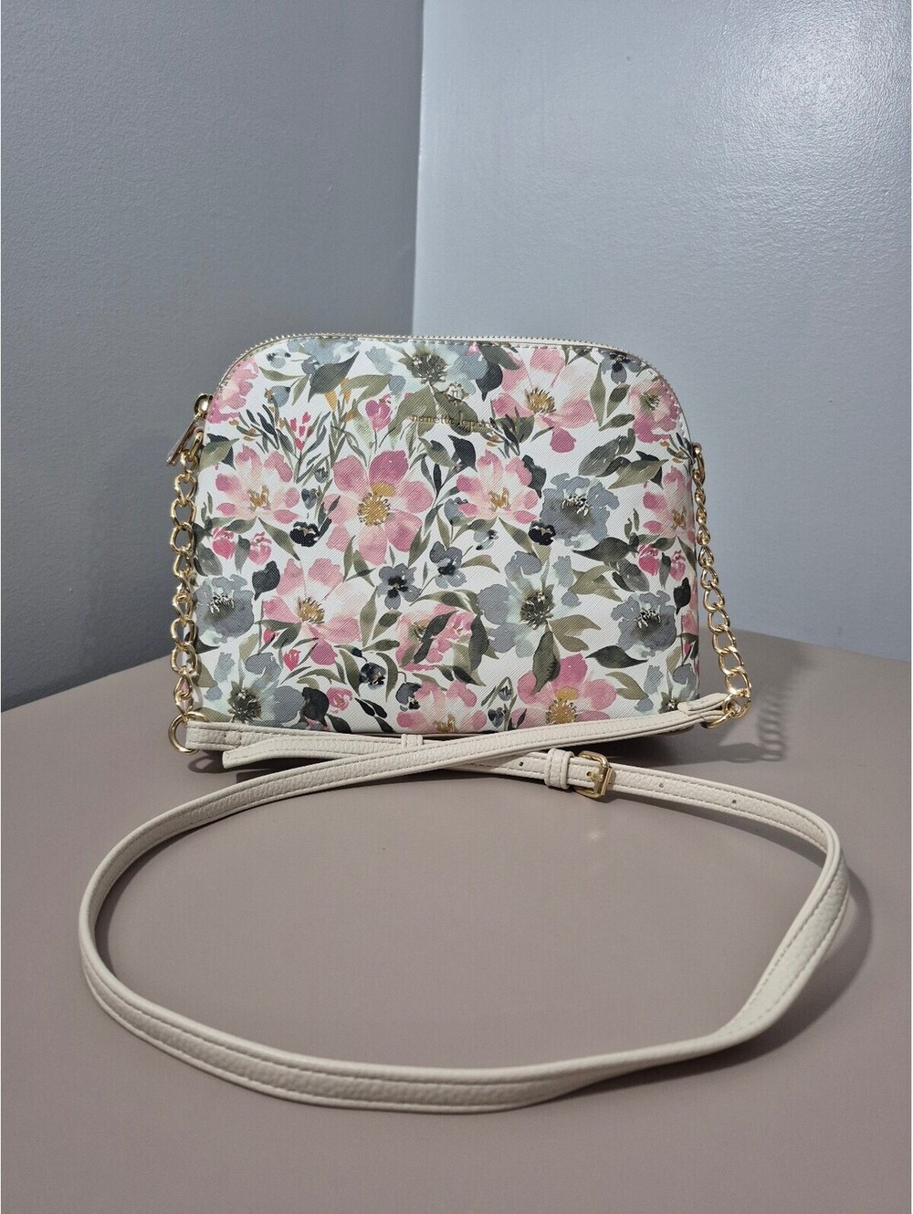 Nanette Lepore Floral Dome Crossbody Bag Gold Chain Strap NWOT